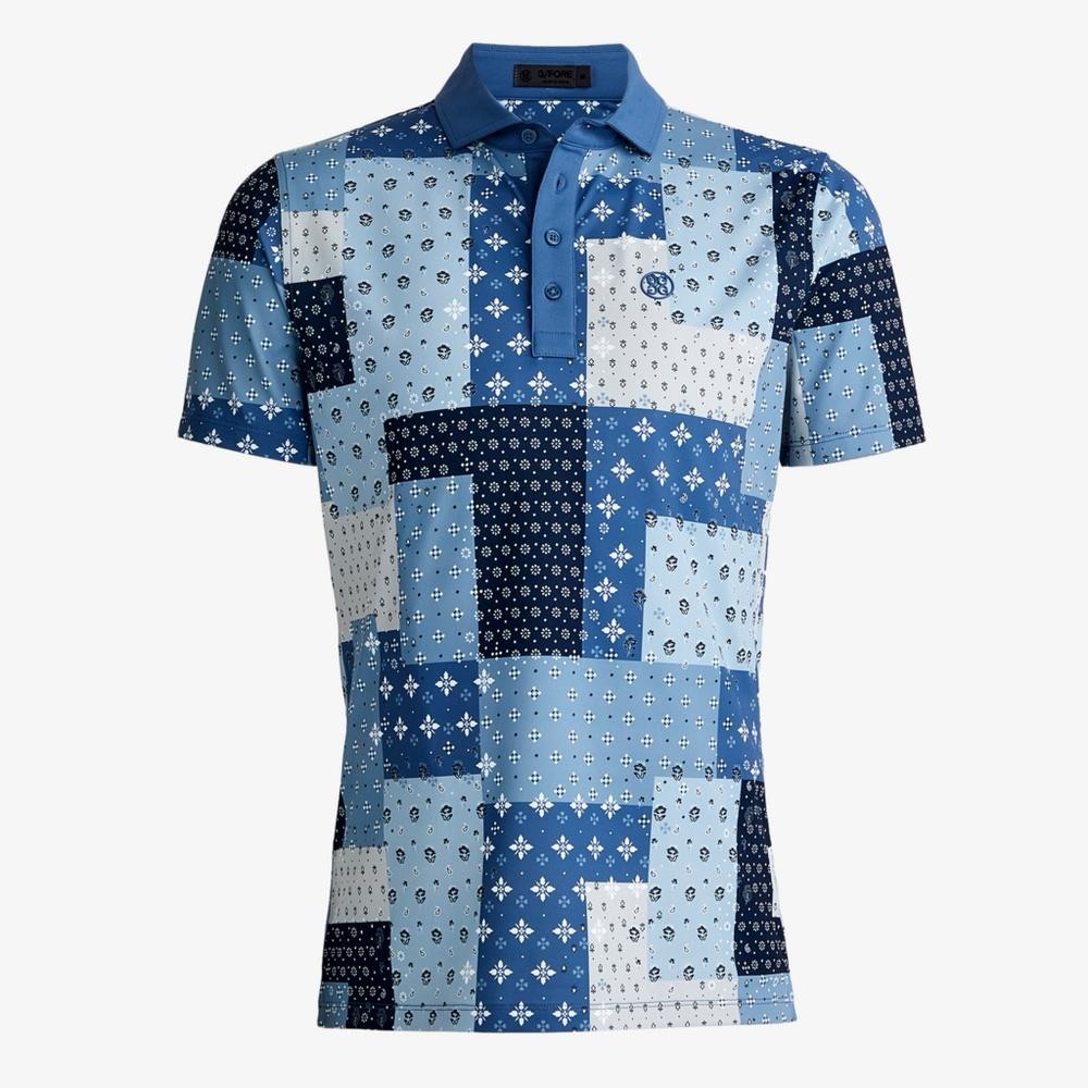 G/FORE Boro Patch Tech Piqué Golf Polo Shirt Small blue patchwork floral preppy